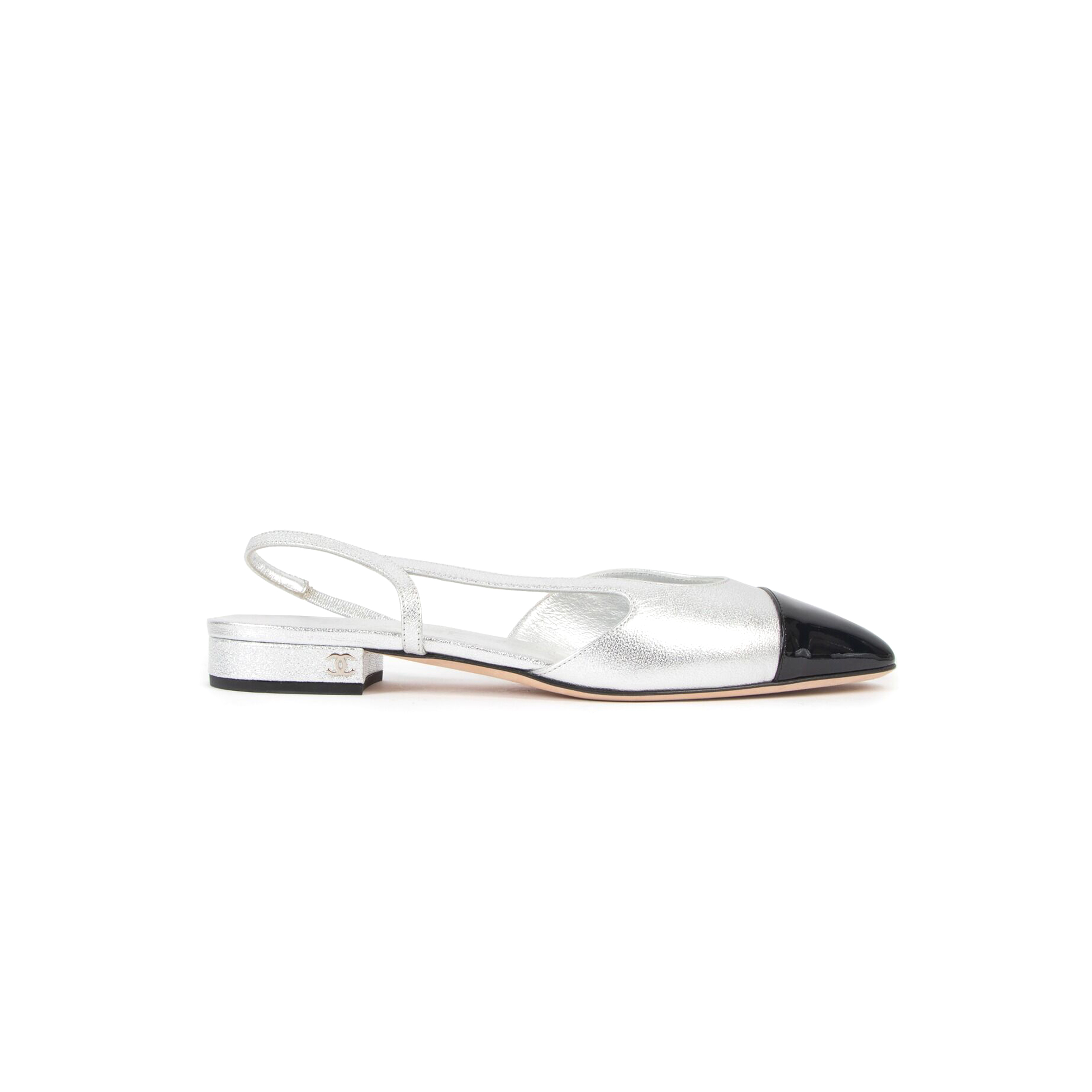 Ch*el cap-toe slingback flats in silver g31319